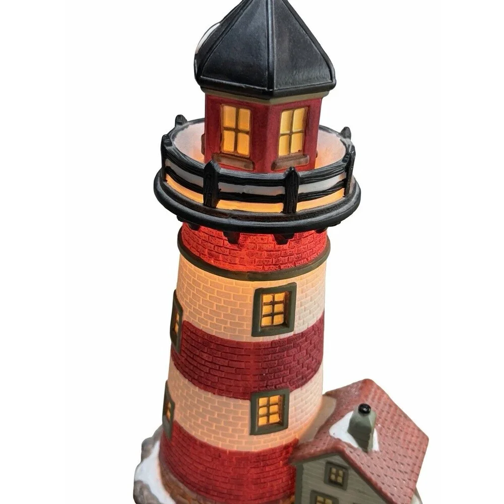 Santas Workbench Bayside Lighthouse Christmas Village Porcelain Lighted Blinking